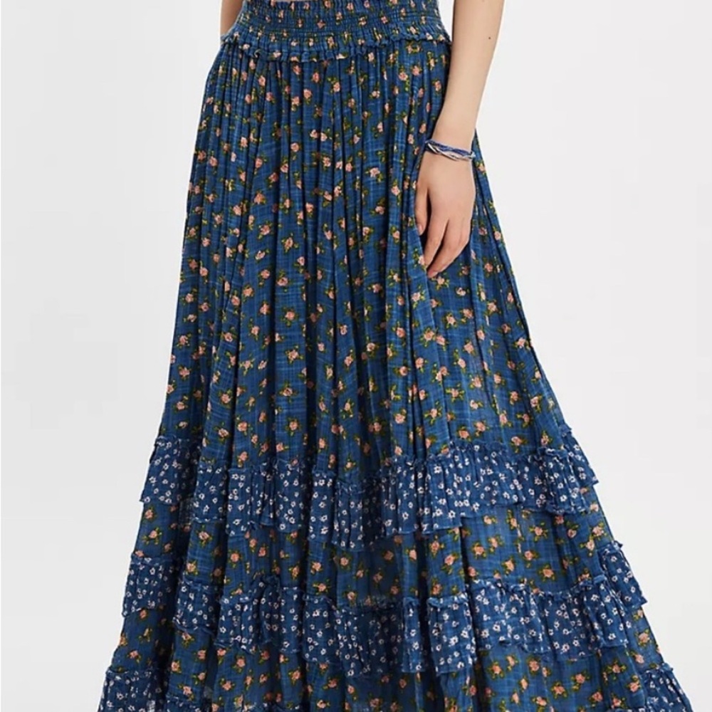 Free People Navy Floral Maxi Skirt